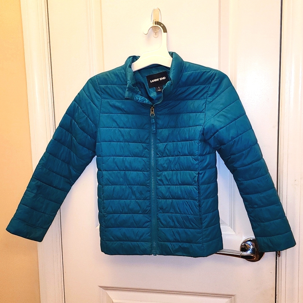 Lands End Theroplume Girls Teal Green Jacket like new.